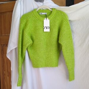 Zara Women's Vibrant Lime Turtleneck Sweater